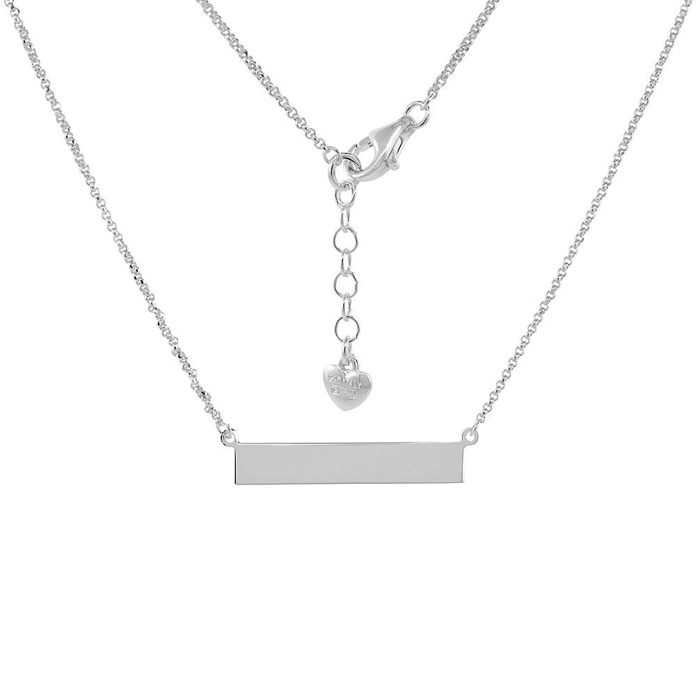 Sterling Silver Horizontal Bar Necklace Engravable Italy 16-18 inch