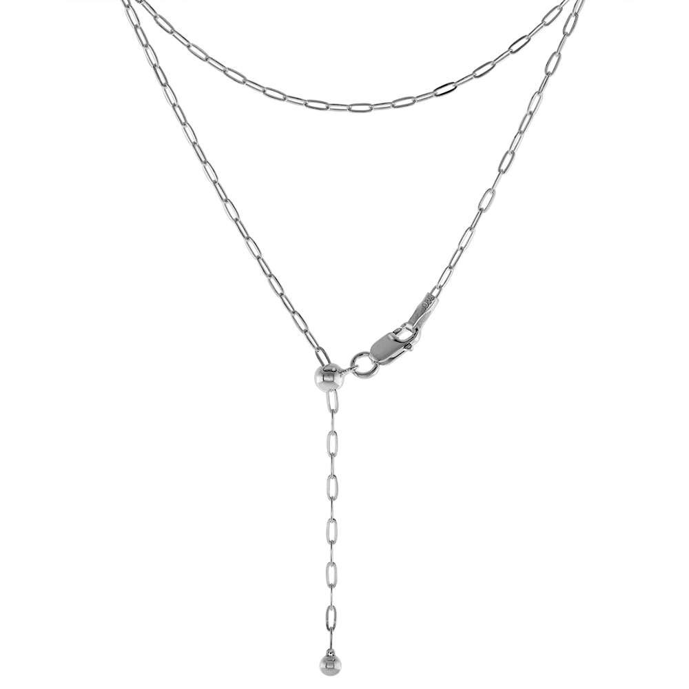 Sterling Silver Thin Adjustable 1.5mm Paperclip Chain Necklace for Women Nickel Free 24 inch