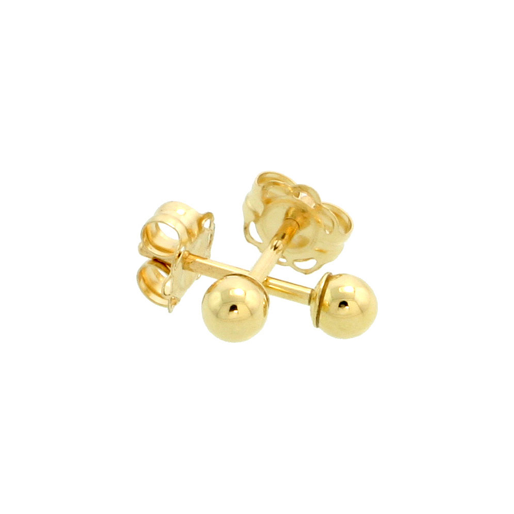 14k Yellow Gold 3mm Ball Earrings / Cartilage Nose Studs