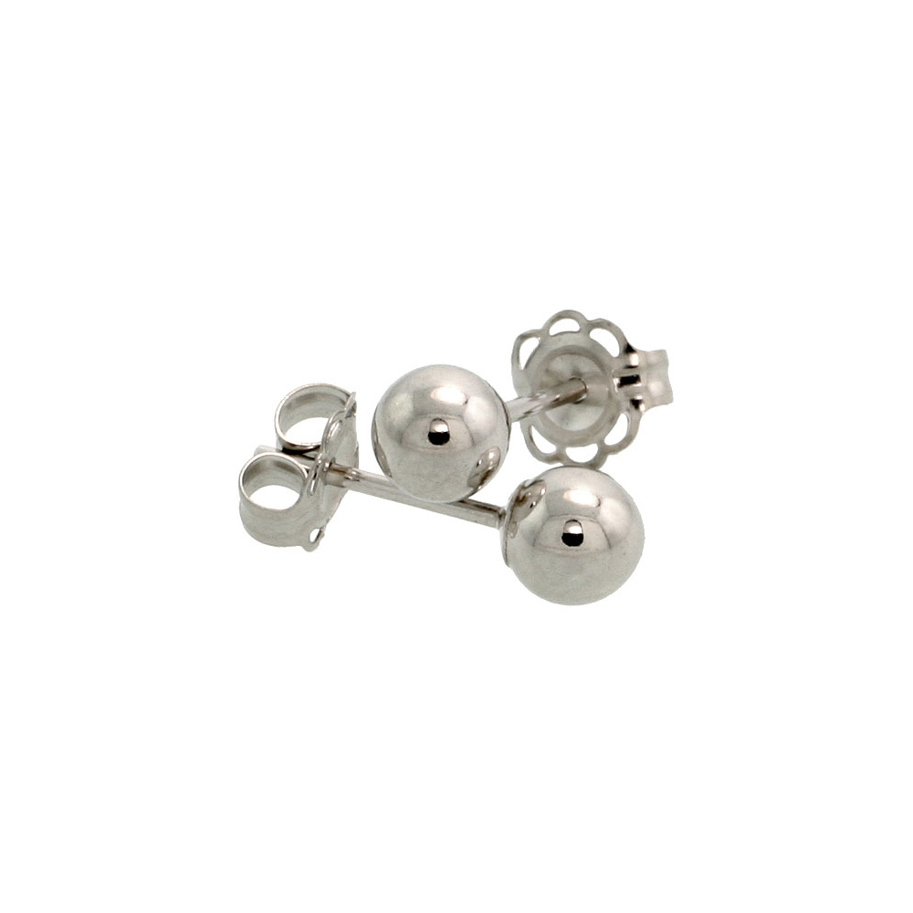 14k White Gold 4mm Ball Earrings Studs