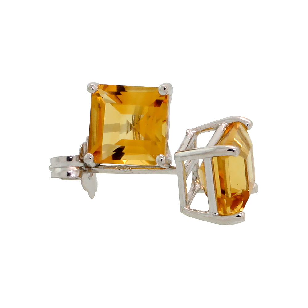 14K White Gold 5 mm Natural Citrine Square Stud Earrings 1 cttw November Birthstone