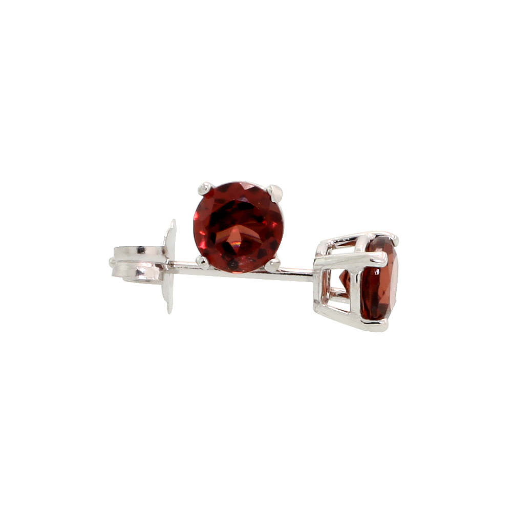 Genuine 14k White Gold 4 mm Garnet Stud Earrings 1/2 cttw January Birthstone