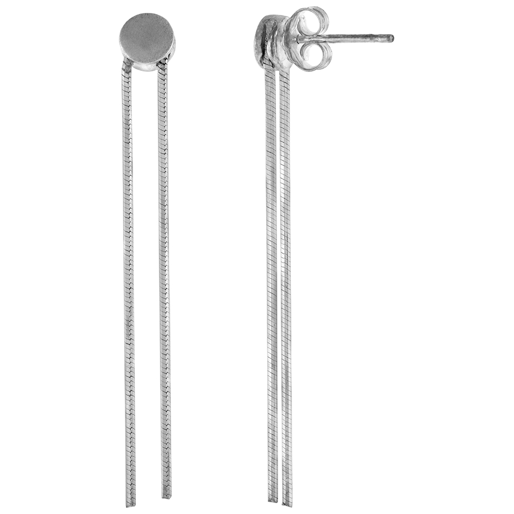 Sterling Silver 2 1/4 inch Long Dangle Earrings for women Circle Post Matt Finish Italy
