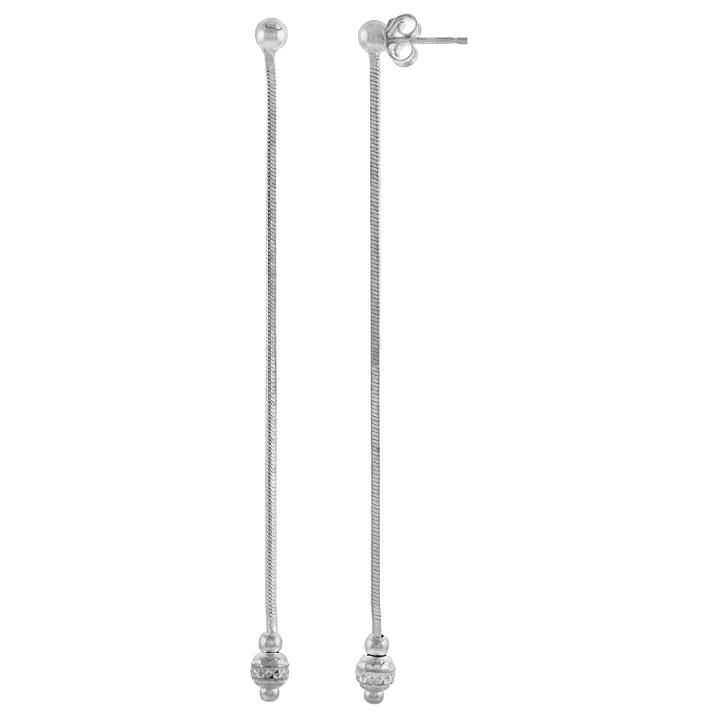Sterling Silver 3 1/4 inch long Dangle Drop Earrings Diamond cut Beads Italy