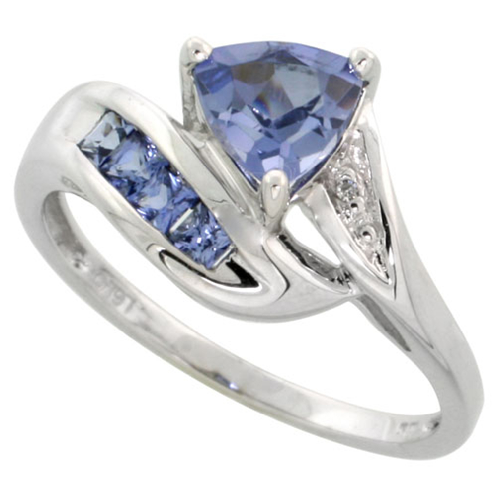 10k White Gold Trillion Ring, w/ Brilliant Cut Diamonds & Lab Created Light Tanzanite Stones, 3/8 in. (10mm) wide