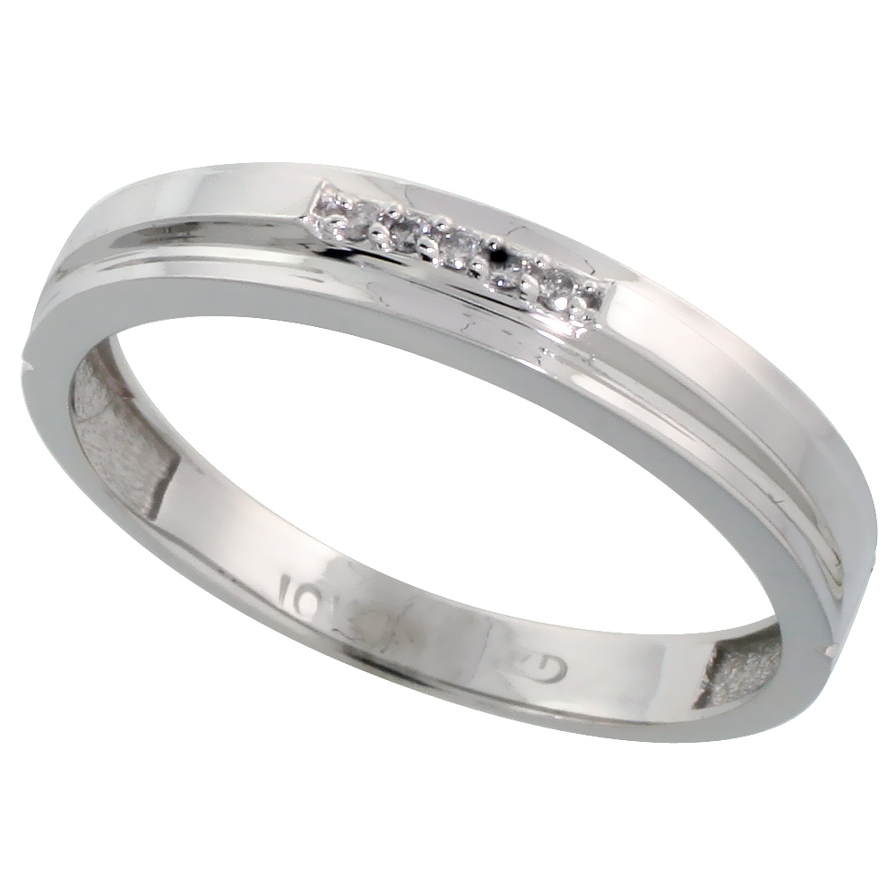 10k White Gold Men's Diamond Wedding Band, 5/32 inch wide
