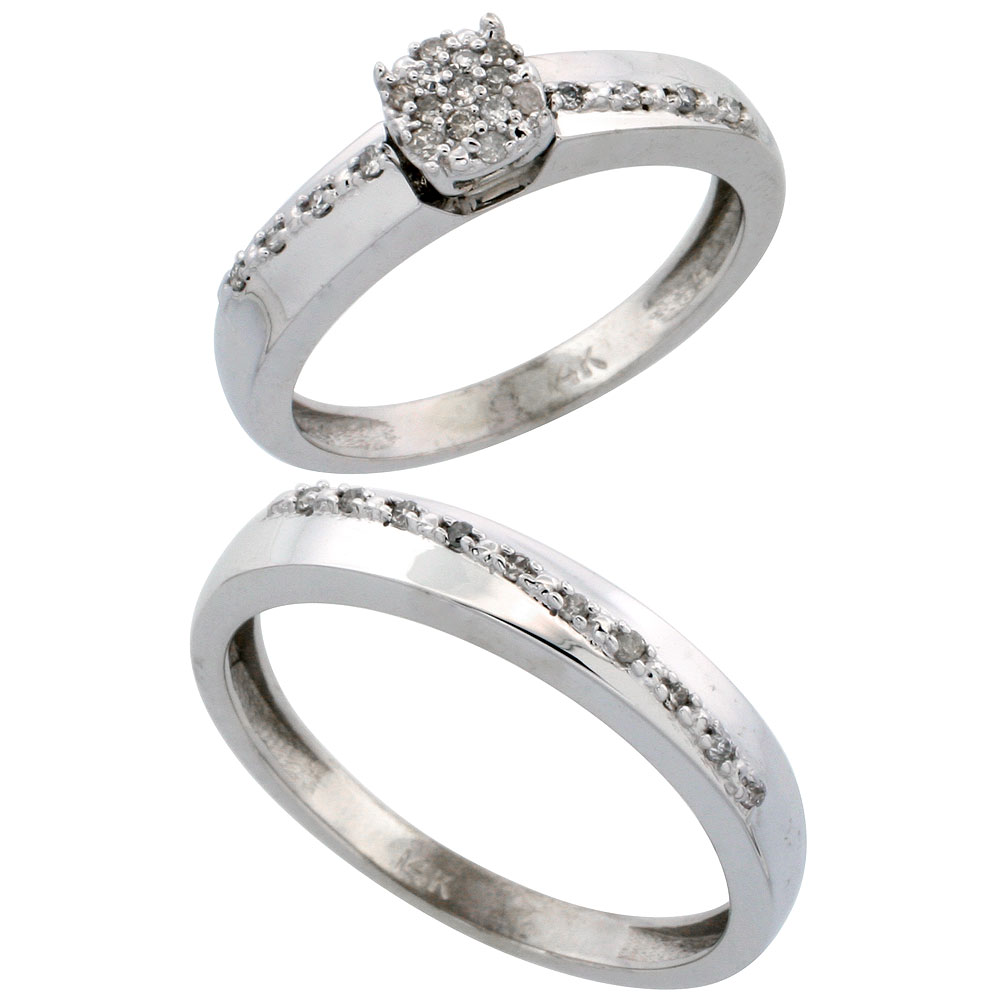 14k White Gold 2-Piece Diamond Ring Set ( Engagement Ring & Man's Wedding Band ), 0.22 Carat Brilliant Cut Diamonds, 1/8 in. (3.5mm) wide