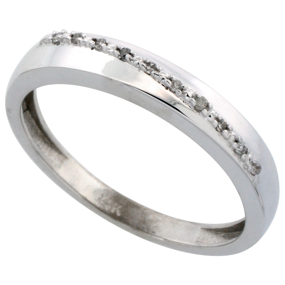 14k White Gold Men's Diamond Band, w/ 0.08 Carat Brilliant Cut Diamonds, 1/8 in. (3.5mm) wide
