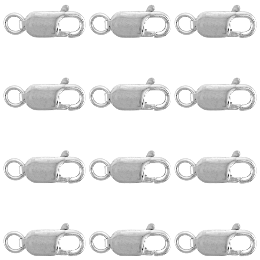 12-pcs Large Sterling Silver 15 X 5 mm Lobster Claw Clasp for Heavy Bracelets and Necklaces Open Jump ring