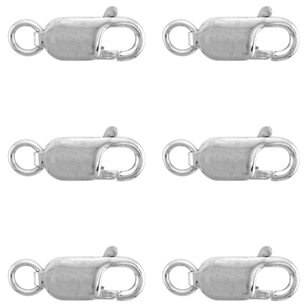 6-pcs Large Sterling Silver 15 X 5 mm Lobster Claw Clasp for Heavy Bracelets and Necklaces Open Jump ring