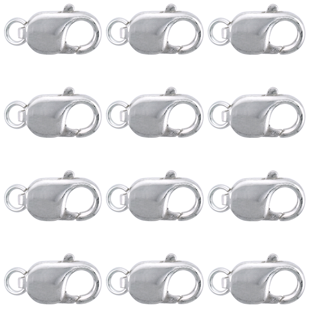 12-pcs Sterling Silver 16 X 8 mm Fat Lobster Claw Clasp for Large Bracelets and Necklaces Open Jump ring