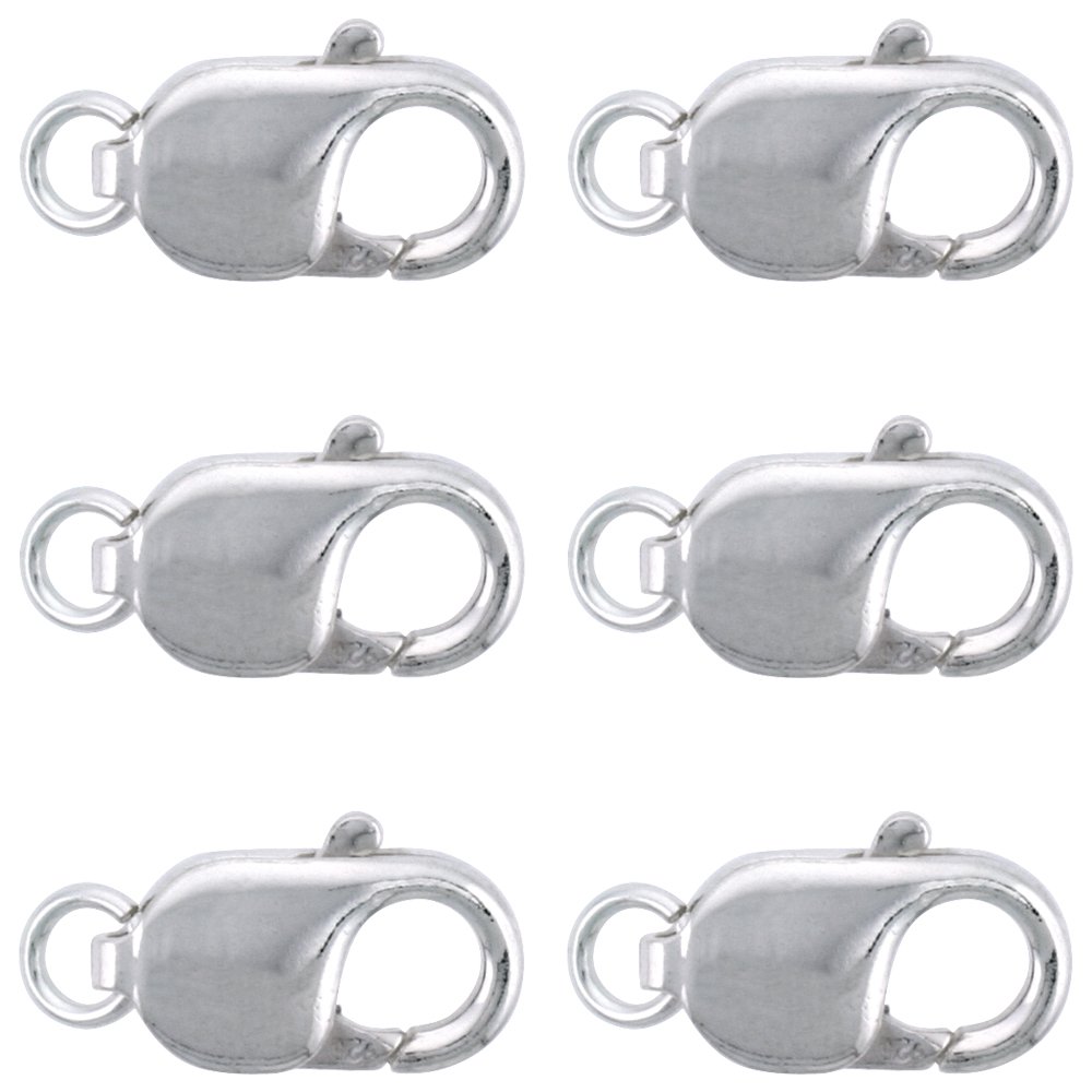 6-pcs Sterling Silver 18 X 9 mm Fat Lobster Claw Clasp for Large Bracelets and Necklaces Open Jump ring