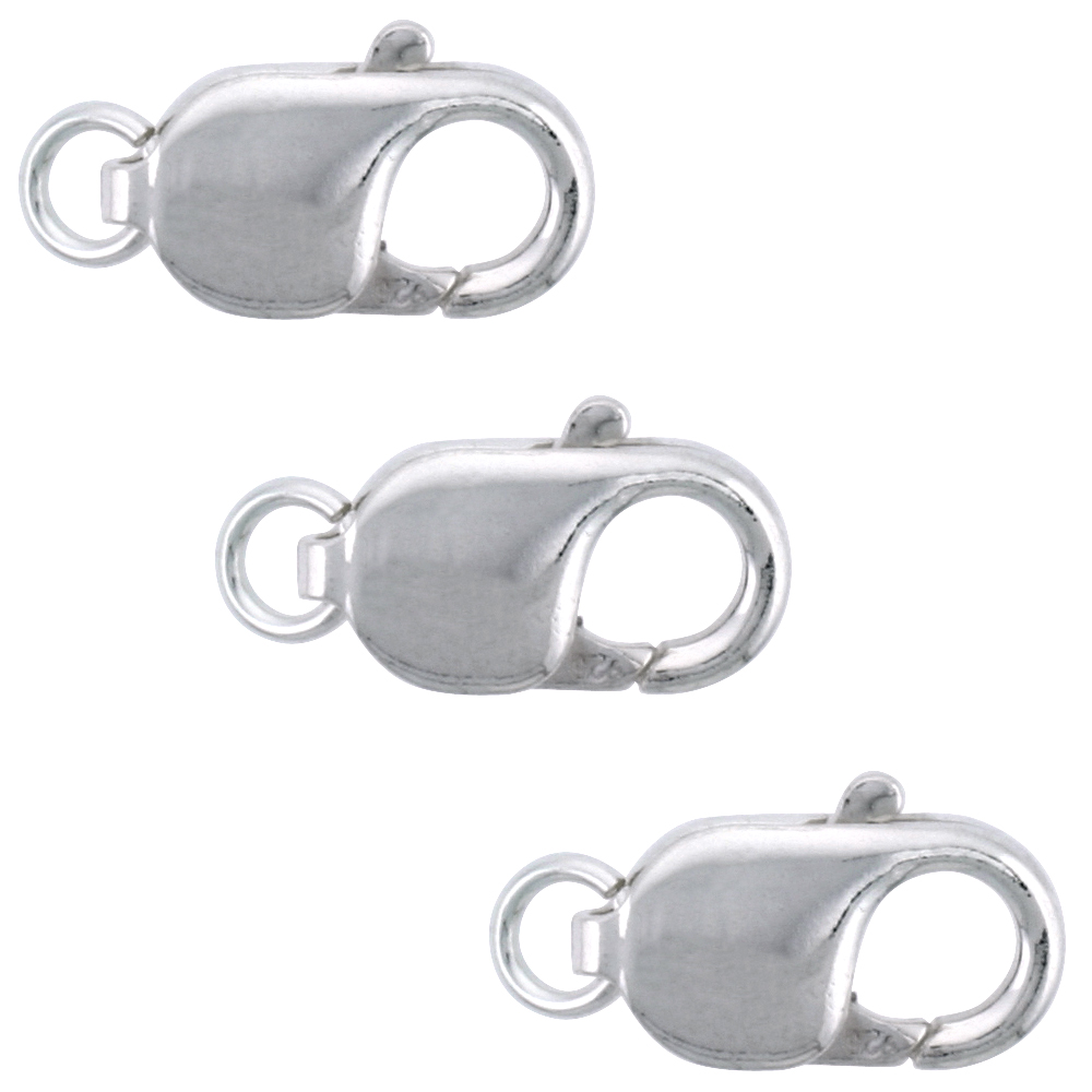3-pcs Sterling Silver 18 X 9 mm Fat Lobster Claw Clasp for Large Bracelets and Necklaces Open Jump ring