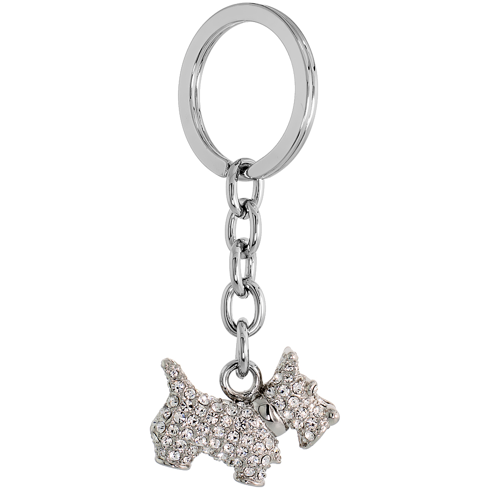 Scottish Terrier Dog Puppy Key Chain Key Ring Key Holder Key Tag Key Fob w/ Brilliant Cut Austrian Crystals 3" tall