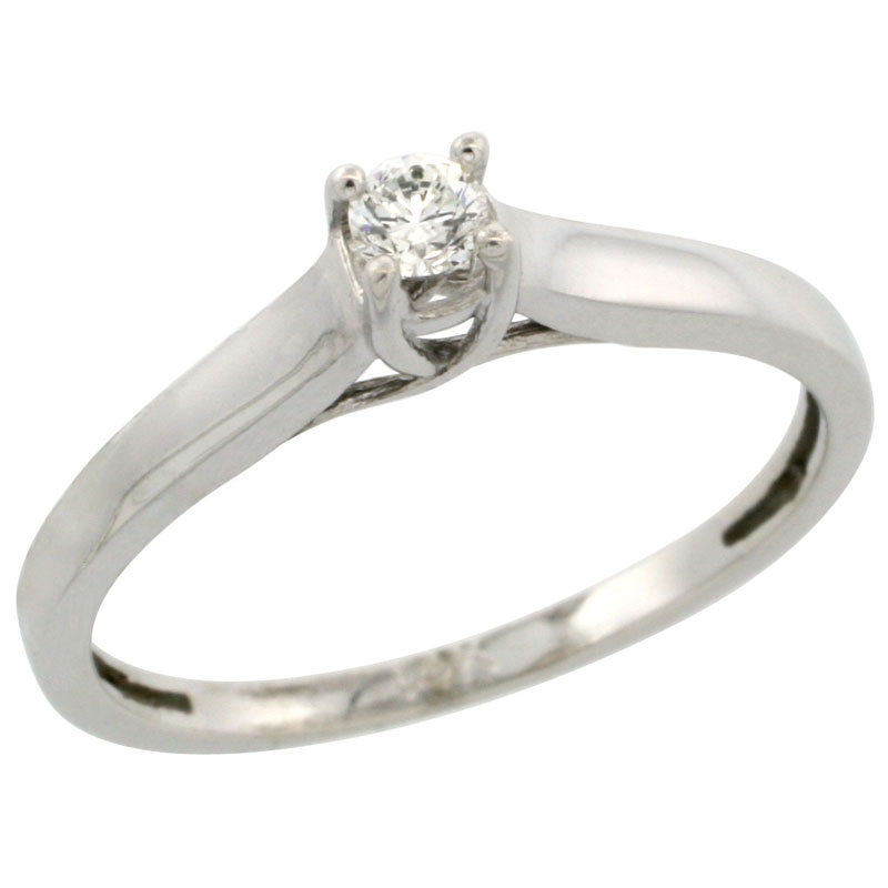 10k White Gold (3.2mm Stone) Solitaire Engagement Diamond Ring w/ 0.14 Carat Brilliant Cut Diamond (Color:G-H; Clarity:SI1-VS1), 3/32 in. (2mm) wide