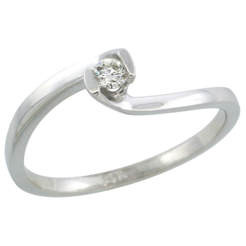 10k White Gold (3.2mm Stone) Solitaire Engagement Diamond Ring w/ 0.14 Carat Brilliant Cut Diamond (Color:G-H; Clarity:SI1-VS1), 3/32 in. (2mm) wide