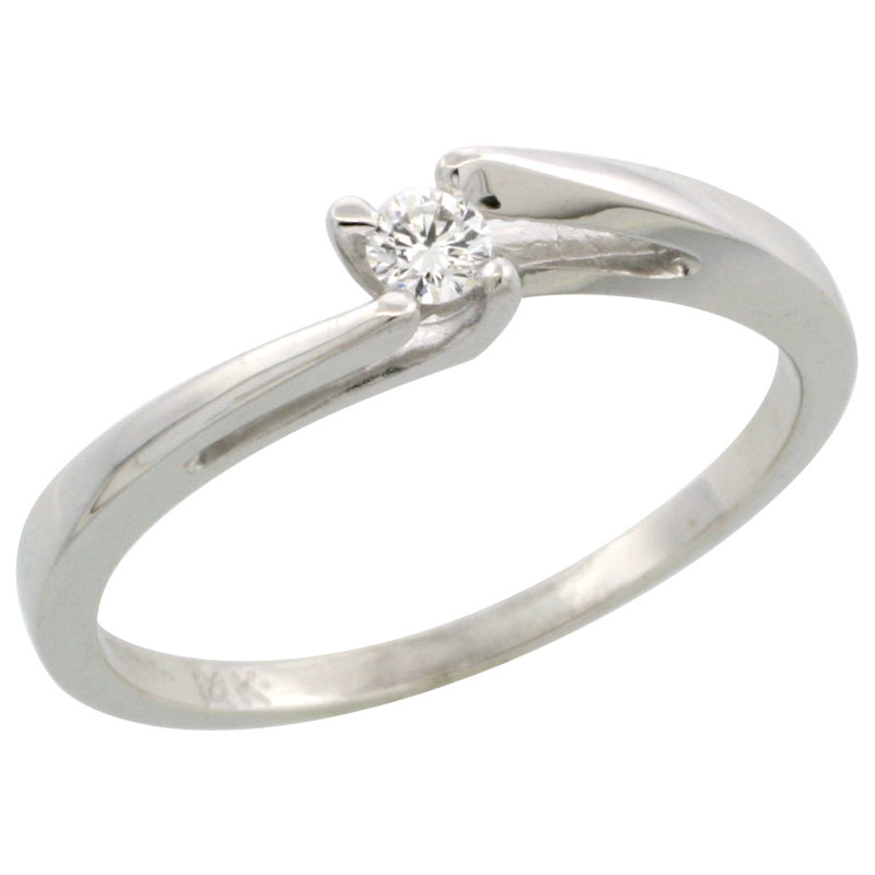 10k White Gold (3.2mm Stone) Solitaire Engagement Diamond Ring w/ 0.14 Carat Brilliant Cut Diamond (Color:G-H; Clarity:SI1-VS1), 3/32 in. (2mm) wide