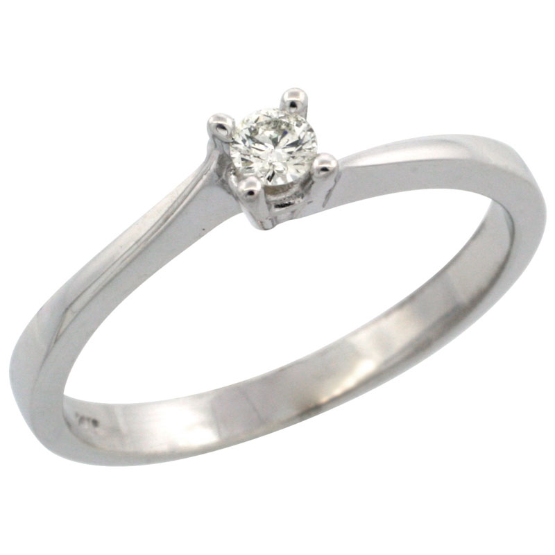 10k White Gold (3.2mm Stone) Solitaire Engagement Diamond Ring w/ 0.14 Carat Brilliant Cut Diamond (Color:G-H; Clarity:SI1-VS1), 3/32 in. (2mm) wide