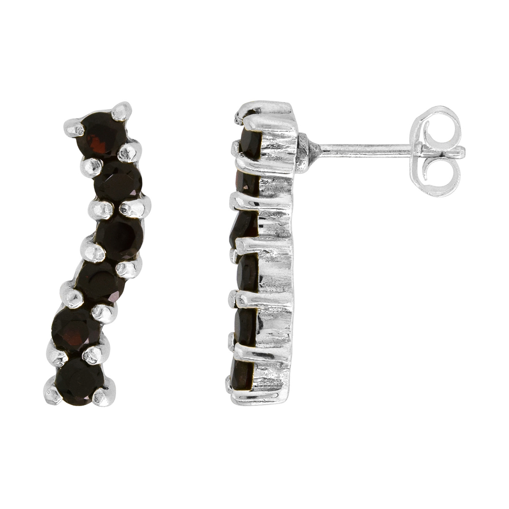 Sterling Silver Red Cubic Zirconia Wavy Post Earrings, 1/4 inch wide