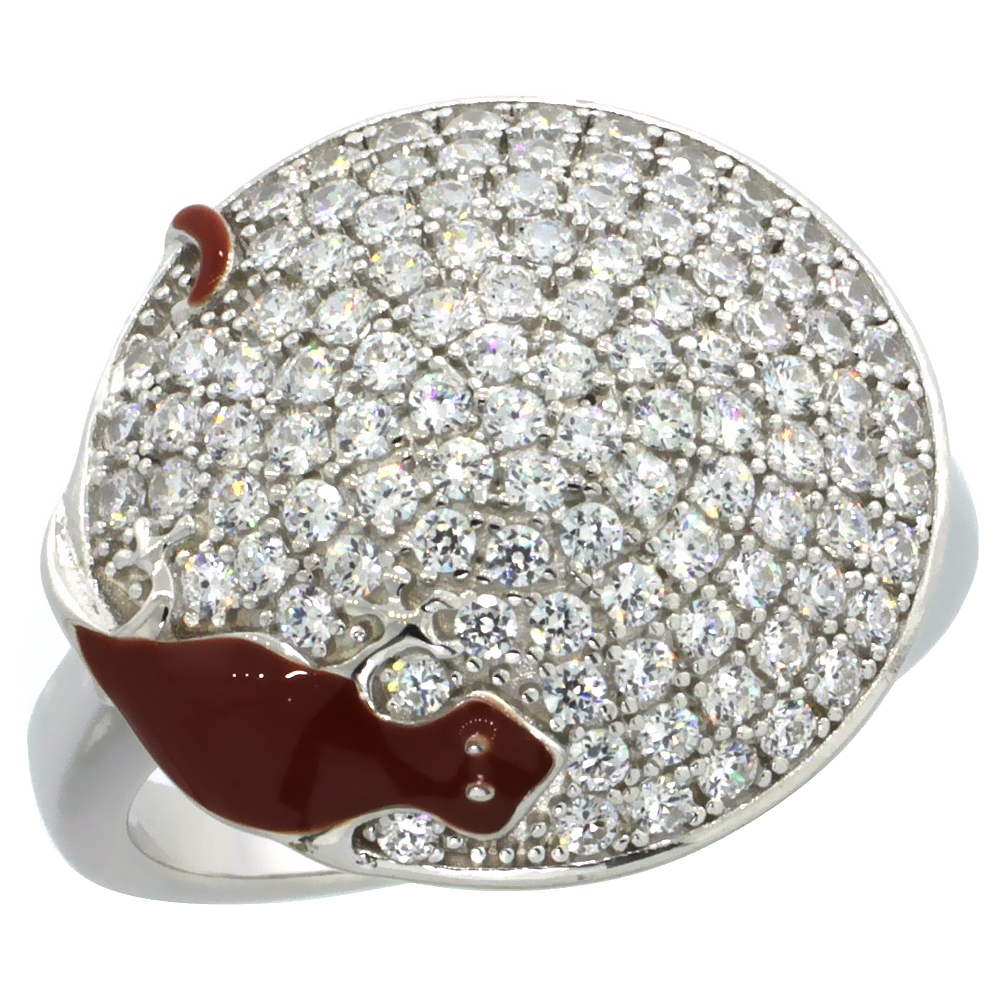 Sterling Silver Lizard on Round Ring w/ Brilliant Cut CZ Stones, 11/16 in. (17 mm) wide