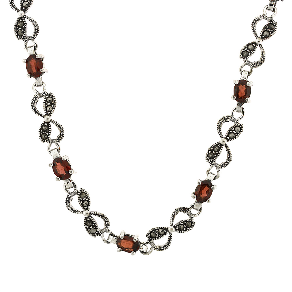 Sterling Silver Cubic Zirconia Garnet Lemniscate Marcasite Necklace, 16 inch long