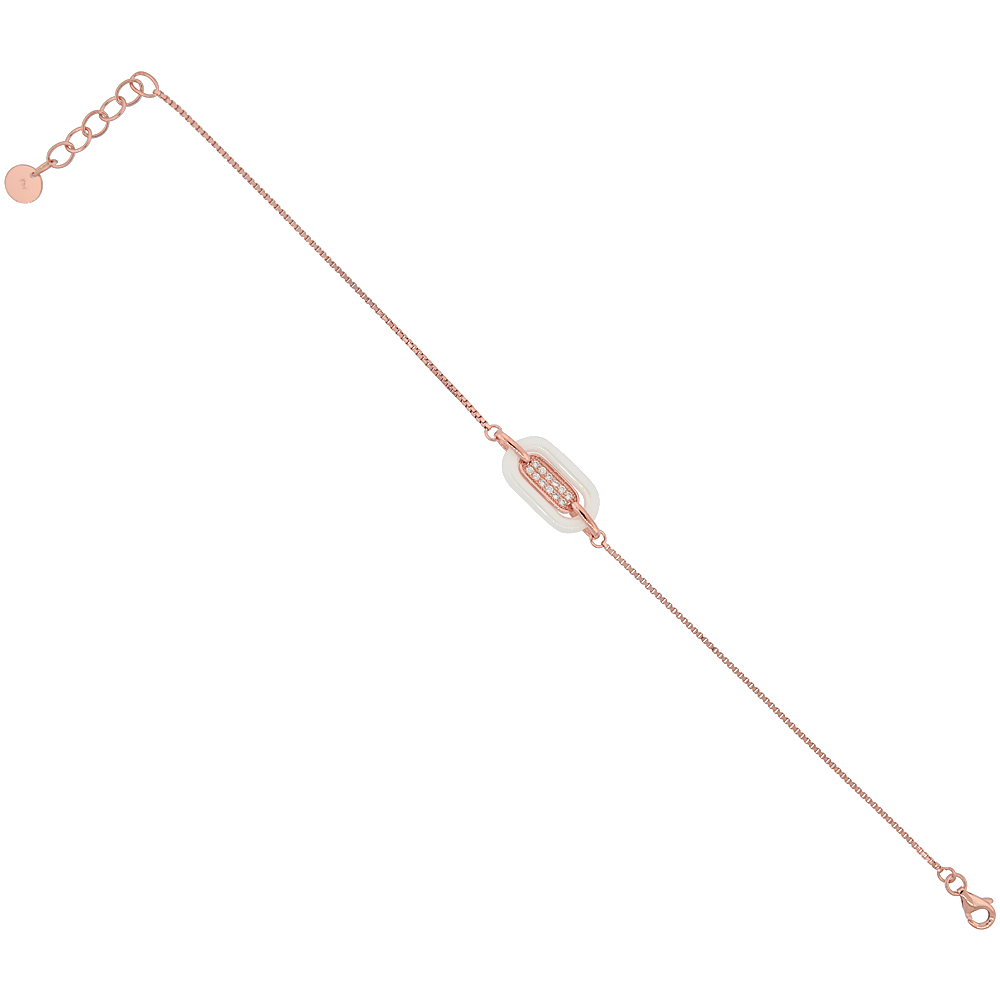 Sterling Silver Cubic Zirconia Bracelet Rose Gold Finish & White Ceramic