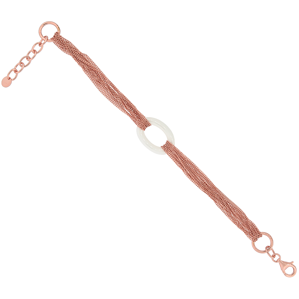 Sterling Silver Multi-link Bracelet Rose Gold Finish & White Ceramic