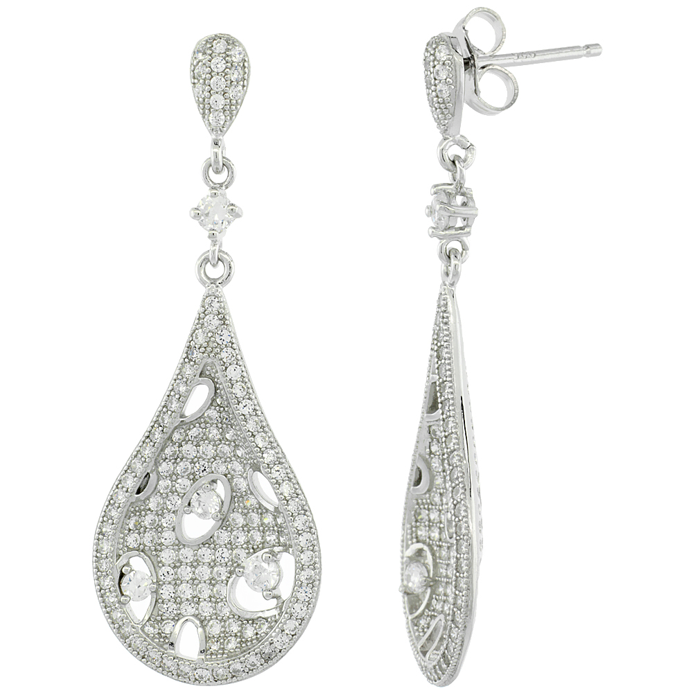 Sterling Silver Micro Pave Cubic Zirconia Bubbly Pear Shape Earring White Stones