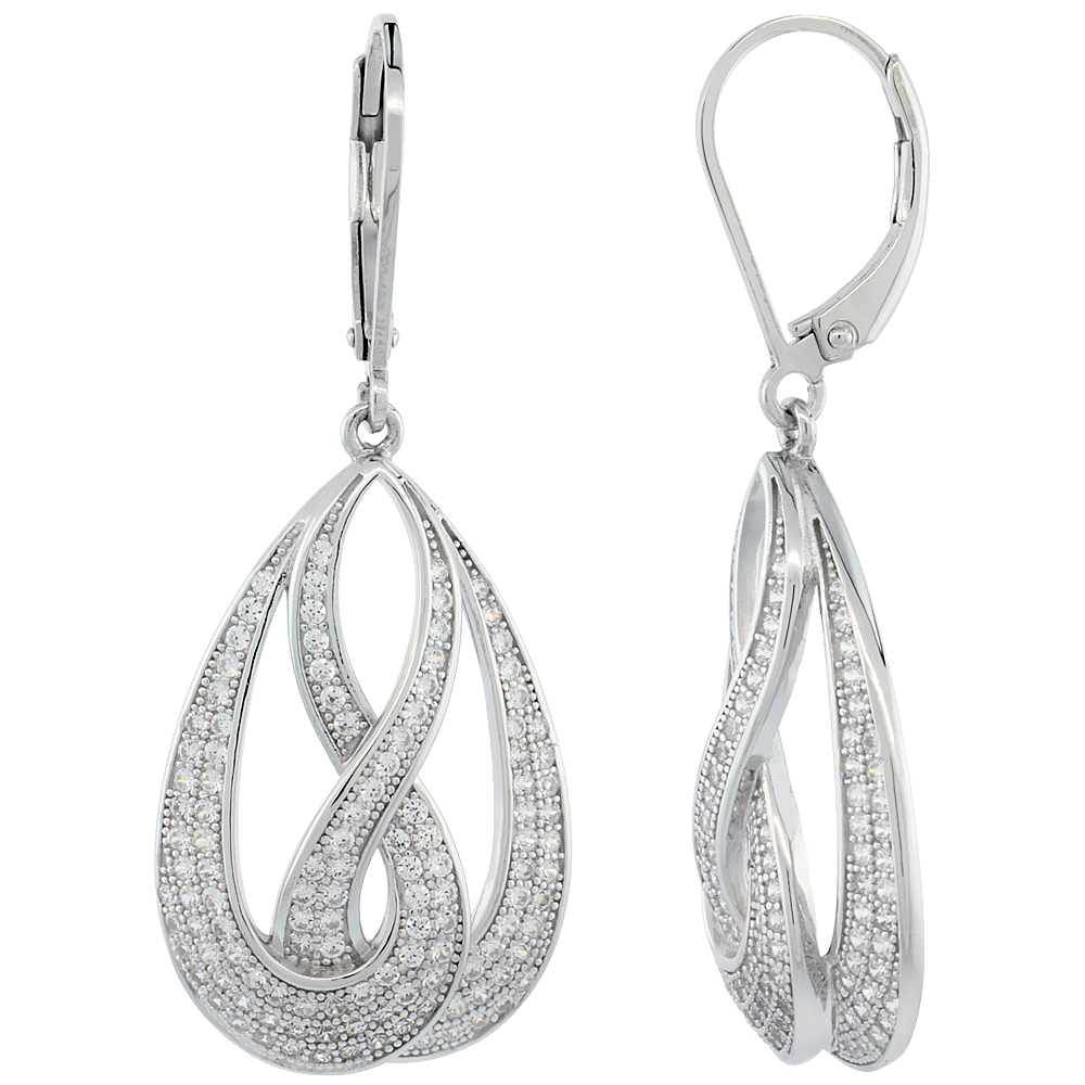 Sterling Silver Micro Pave Cubic Zirconia Open Double Infinity lever back Earring White Stones