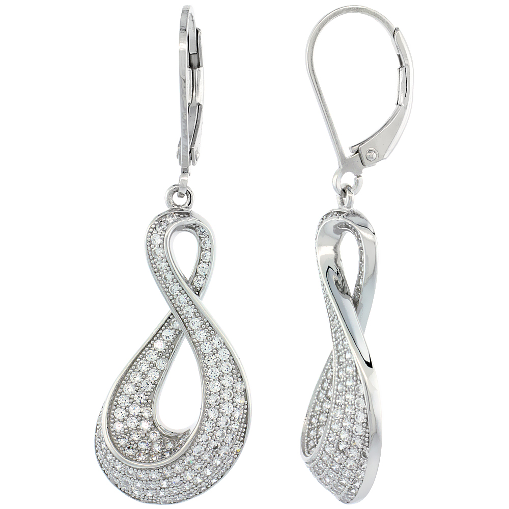Sterling Silver Micro Pave Cubic Zirconia Infinity lever back Earring White Stones