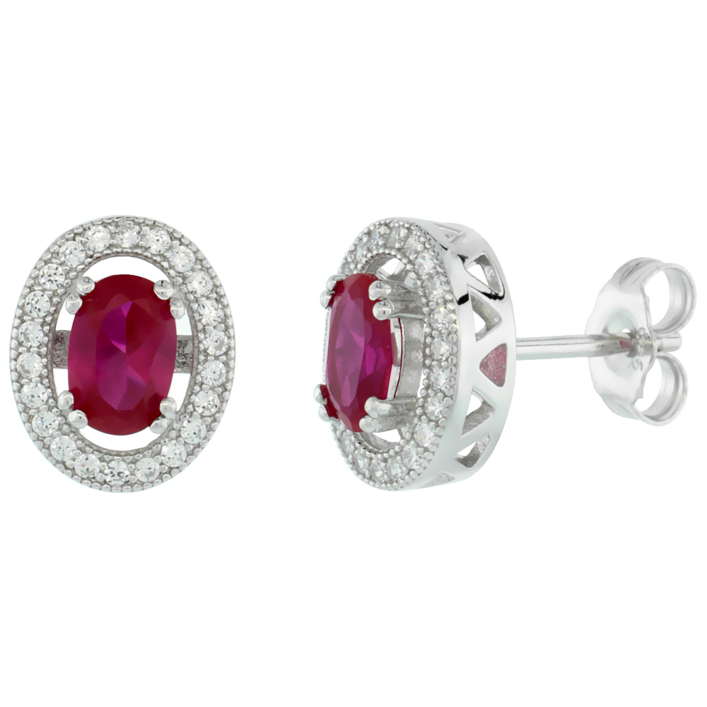 Sterling Silver Micro Pave Cubic Zirconia Oval Earring white Cubic Zirconia Centered Pink Prong Set Stone