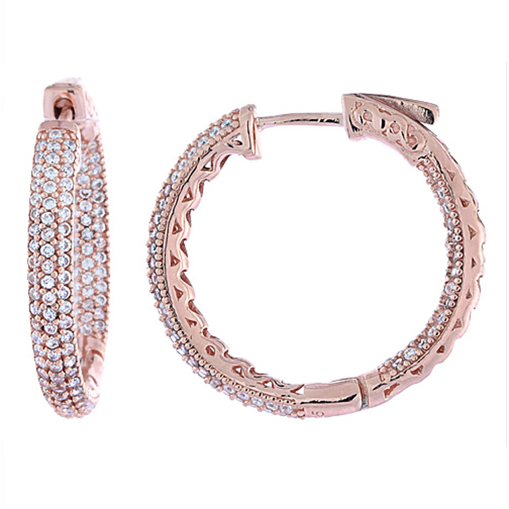 Sterling Silver Micro Pave CZ Inside-Out Hoop Earrings Round Rose Gold Finish