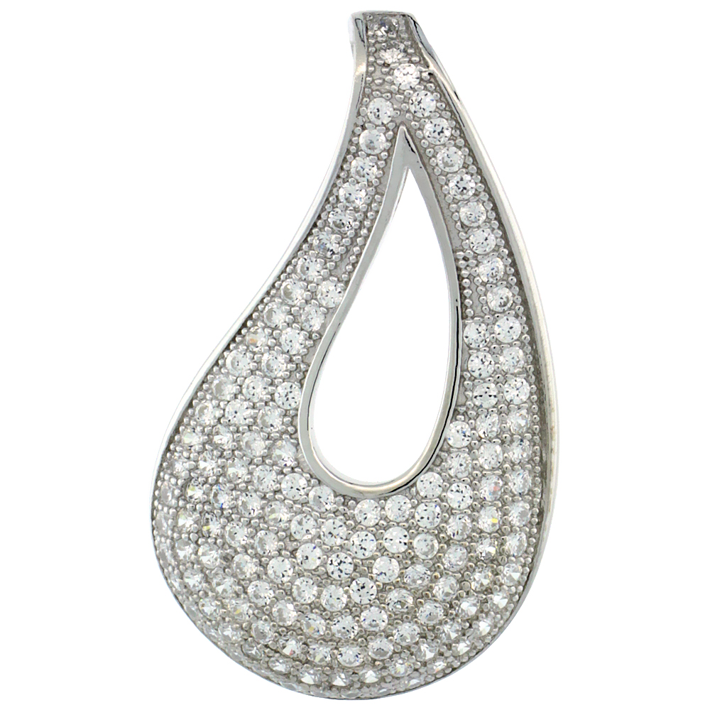 Sterling Silver Micro Pave Cubic Zirconia Open Tear Drop Shape Pendant White Stones
