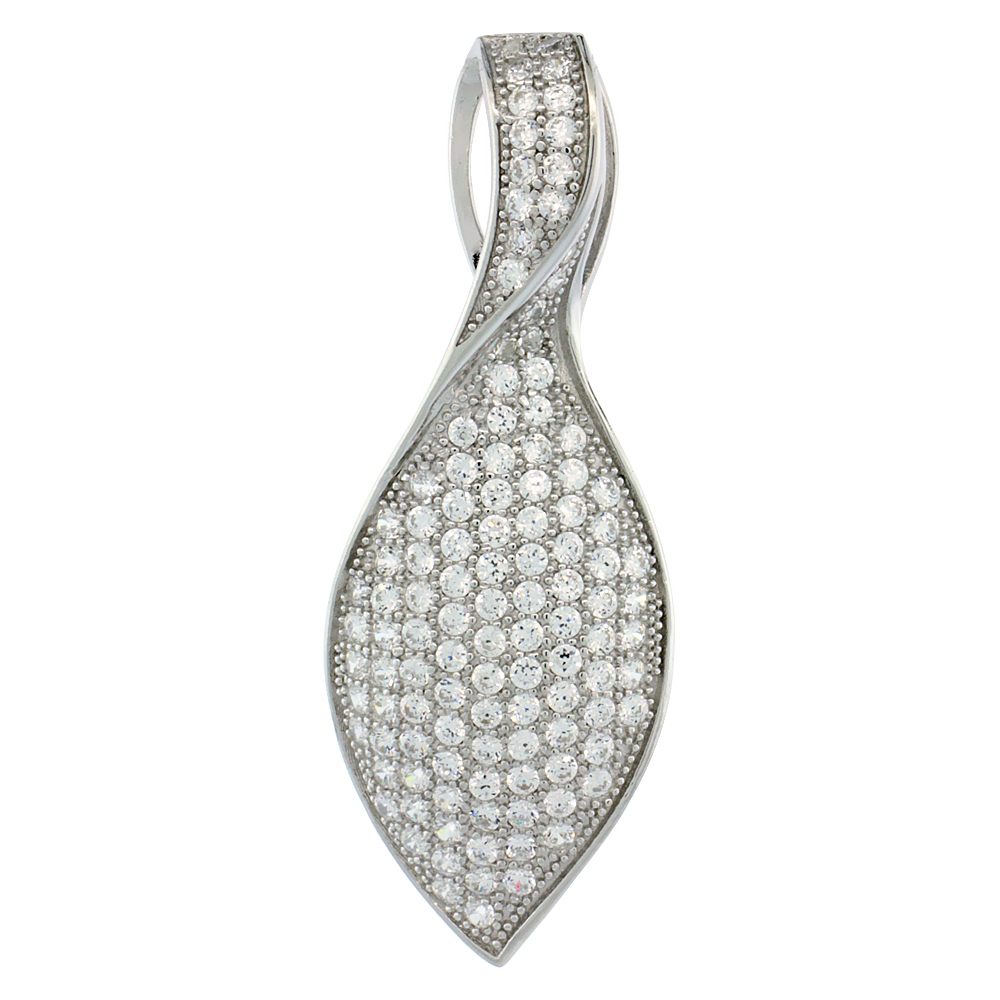 Sterling Silver Micro Pave Cubic Zirconia Marquise Shape Pendant White Stones