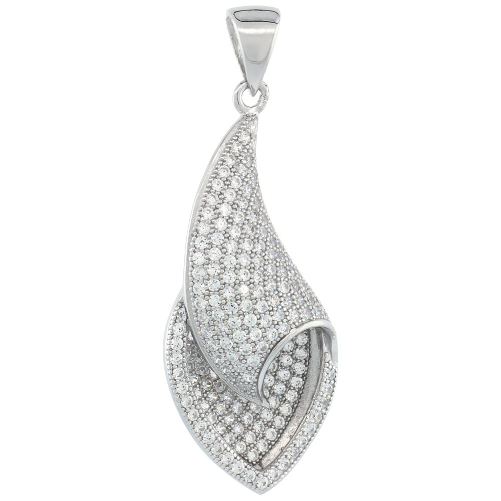 Sterling Silver Micro Pave Cubic Zirconia Shell Pendant White Stones