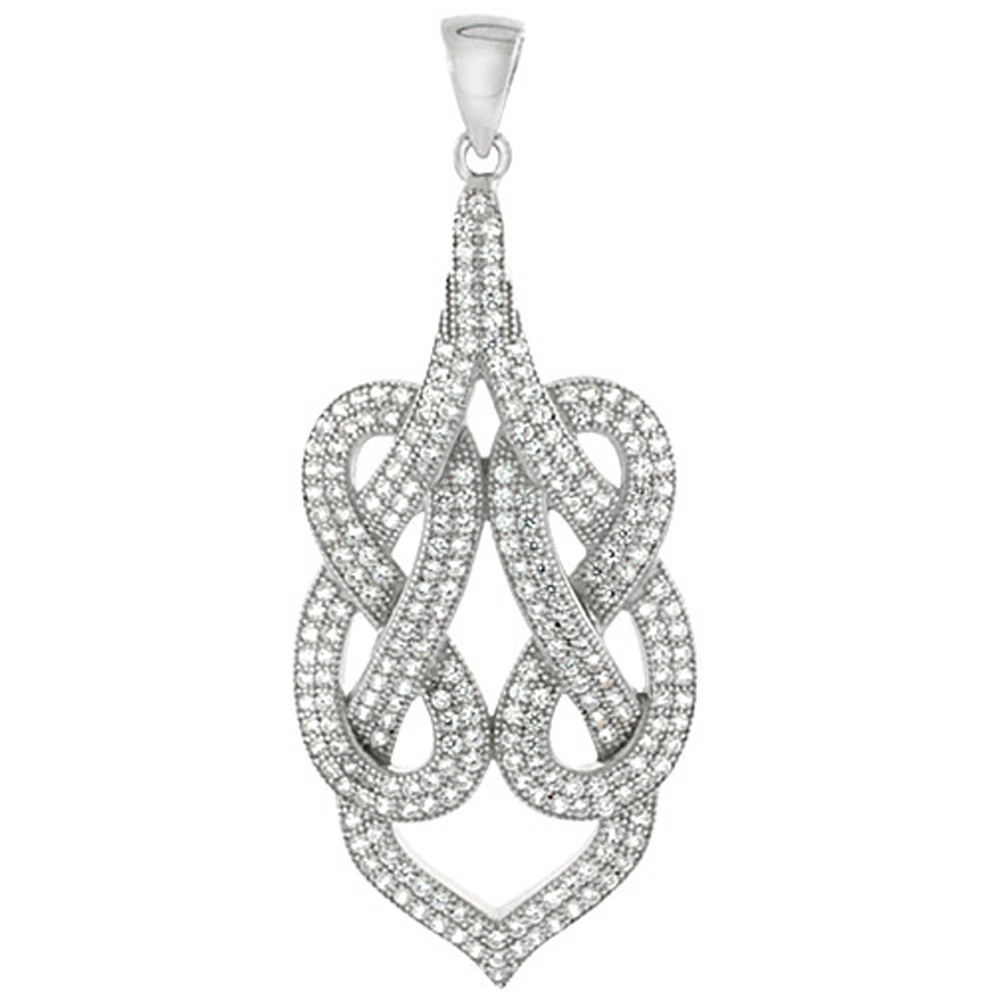 Sterling Silver Double Infinity Micro Pave CZ Pendant, 1 15/16 inch long