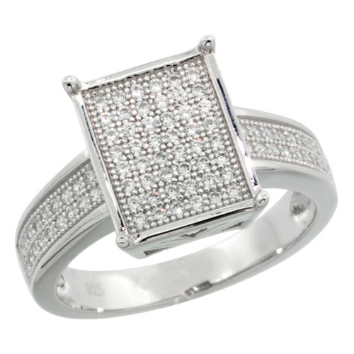 Sterling Silver Cubic Zirconia Micro Pave Rectangular Band, Sizes 6 to 9