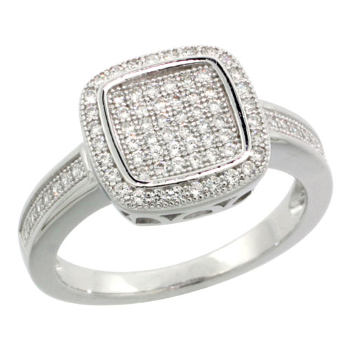 Sterling Silver Cubic Zirconia Micro Pave Square Style Band, Sizes 6 to 9