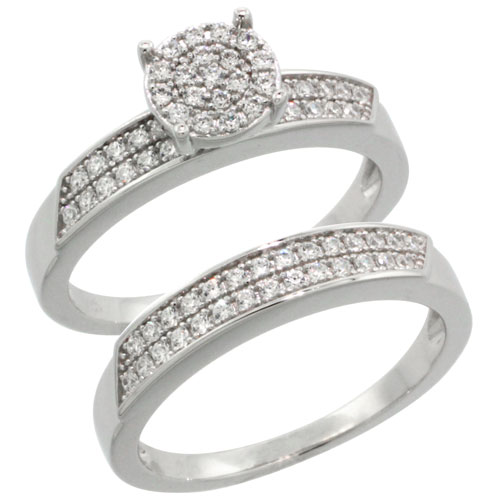 Sterling Silver Cubic Zirconia Micro Pave Bridal & Engagement Set Ring Matching Band In White Stones, Sizes 6 to 9