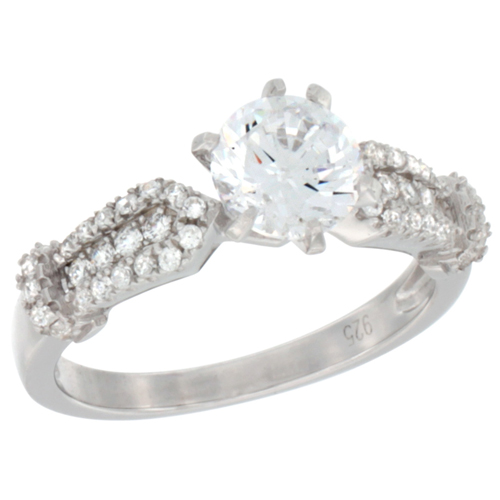 Ladies Sterling Silver Round Stone Micro Pave CZ Ring 1/4 inch wide, sizes 6 - 9