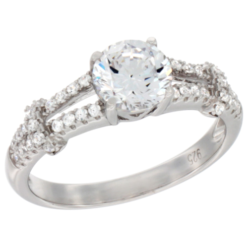 Ladies Sterling Silver Round Stone Micro Pave CZ Ring 1/4 inch wide, sizes 6 - 9