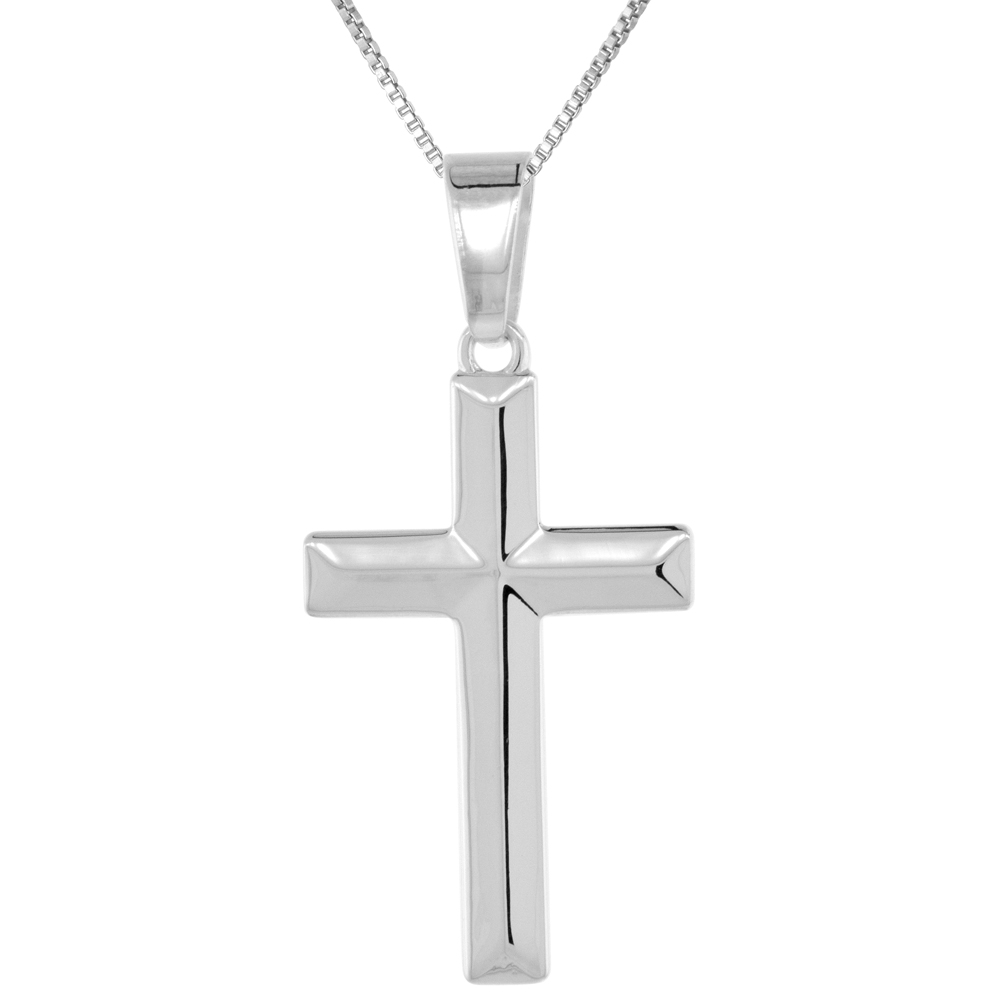 Sterling Silver Plain Cross Pendant, 1 7/32 inch long