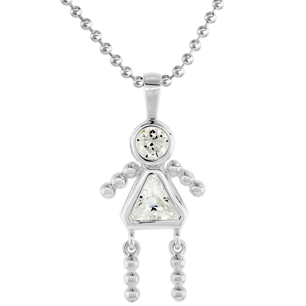 Sterling Silver Birthstone Necklace April Baby Brat Girl Clear Color Cubic Zirconia, 16 inch