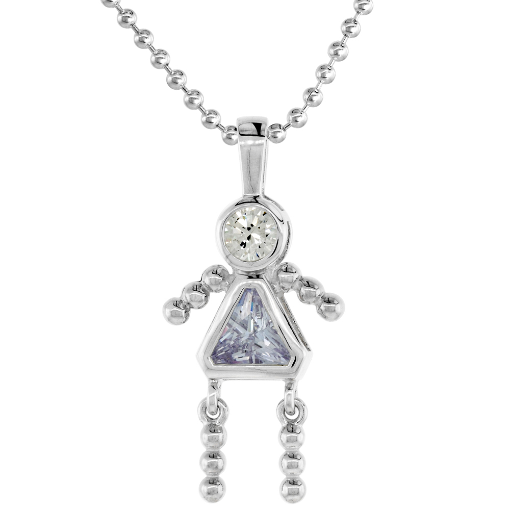 Sterling Silver Birthstone Necklace June Baby Brat Girl Alexandrite Color Cubic Zirconia, 16 inch