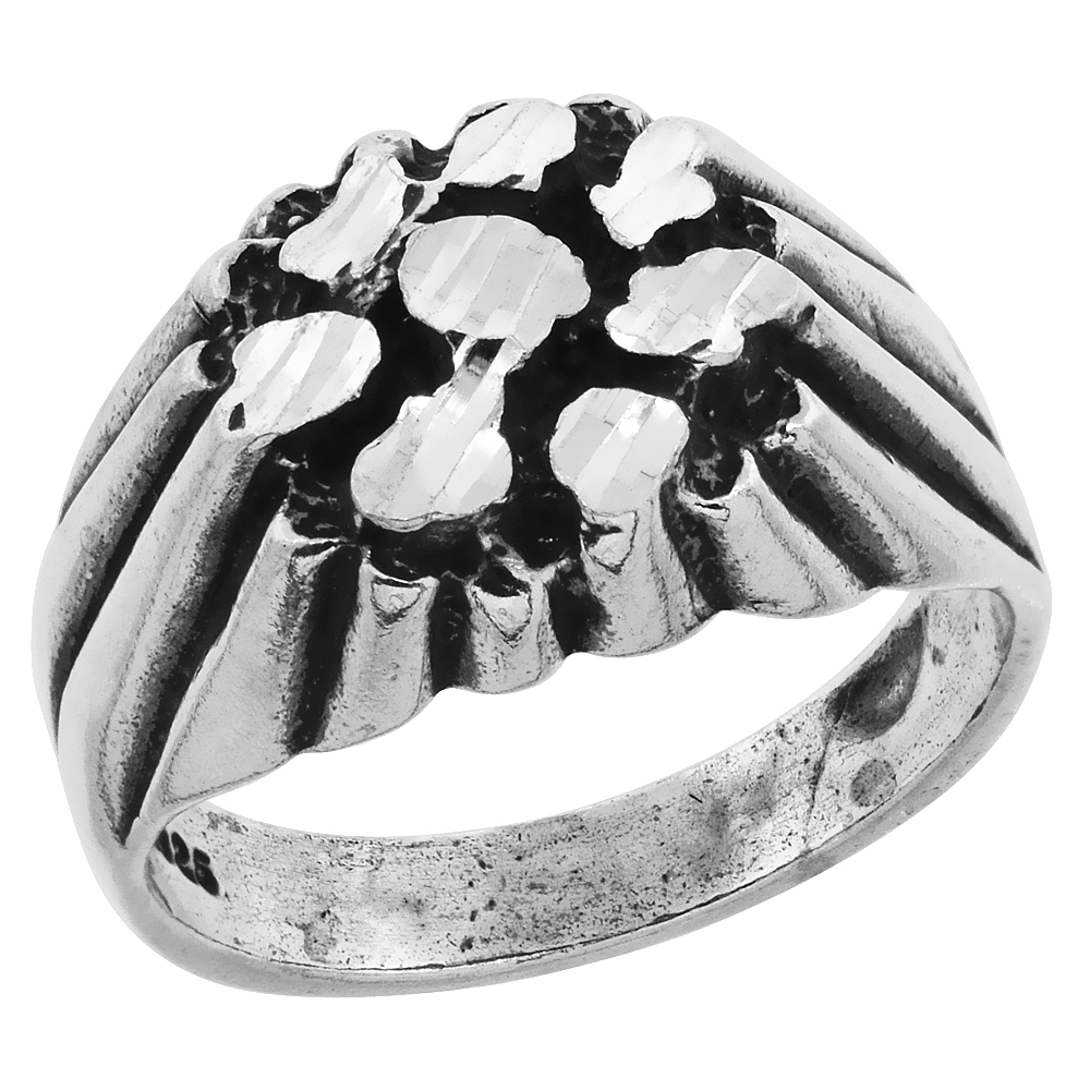 Sterling Silver Nugget Ring Oxidized Diamond Cut Finish 9/16 inch wide, sizes 8 - 13