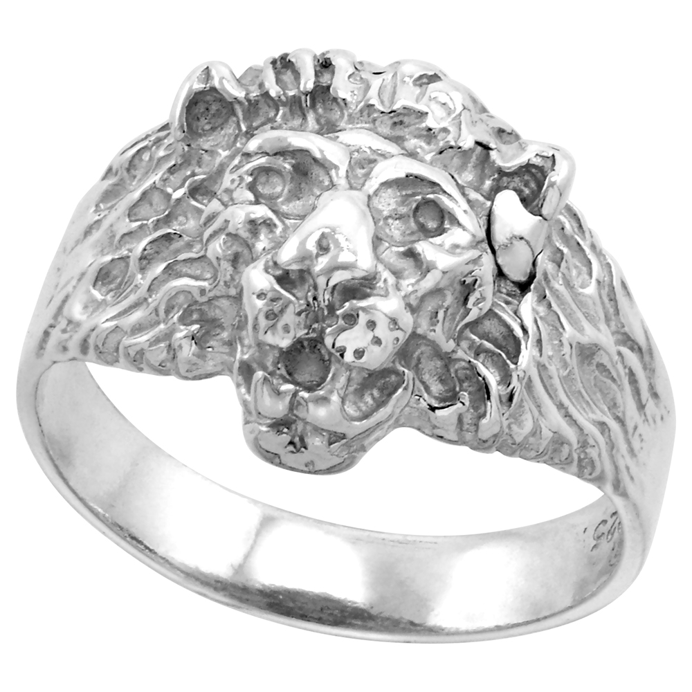 1/2 inch Sterling Silver Lion Ring for Men and Women Polished Finish sizes 6 - 13