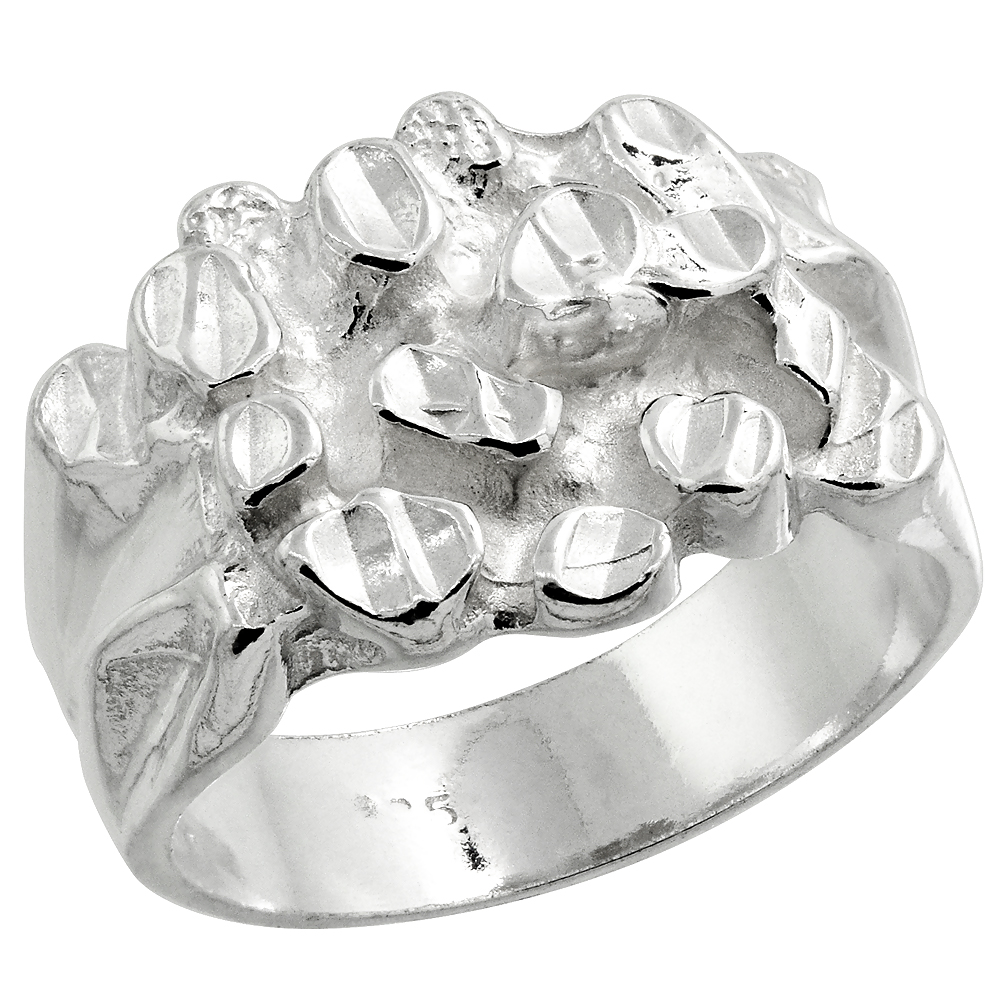 Sterling Silver Square Nugget Ring for Men 9/16 inch wide sizes 8 - 13