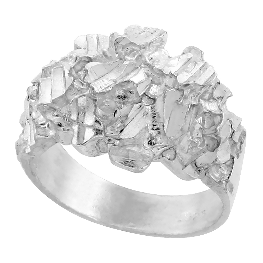 Sterling Silver Nugget Ring Diamond Cut Finish 9/16 inch wide sizes 8 - 13