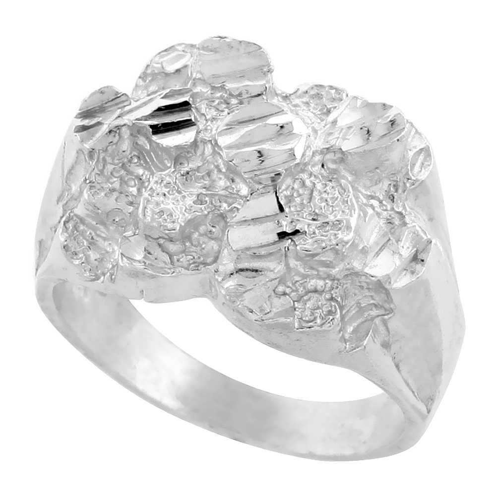 Sterling Silver Pinched Round Nugget Ring for Men 11/16 inch wide sizes 8 - 13