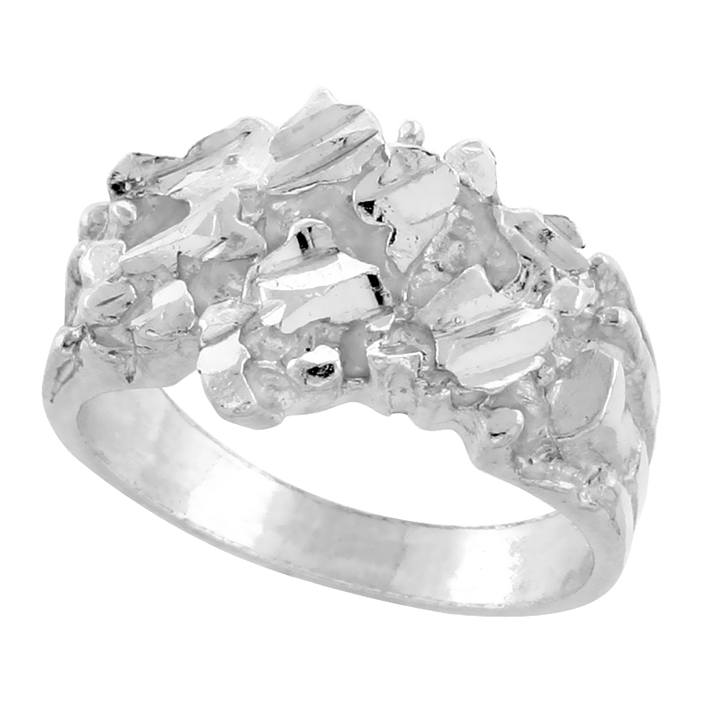 Sterling Silver Long Rectangle Nugget Ring for Men 1/2 inch wide sizes 8 - 13